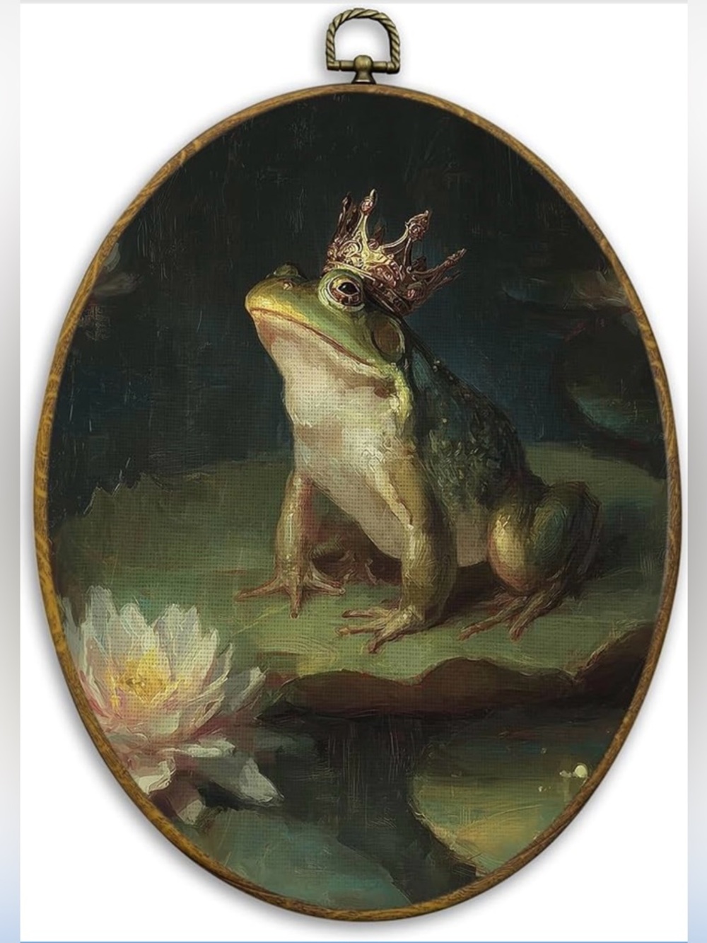 Vintage-style Rustic Oval shaped Regal Frog Picture Wall Art Cottagecore Decor
